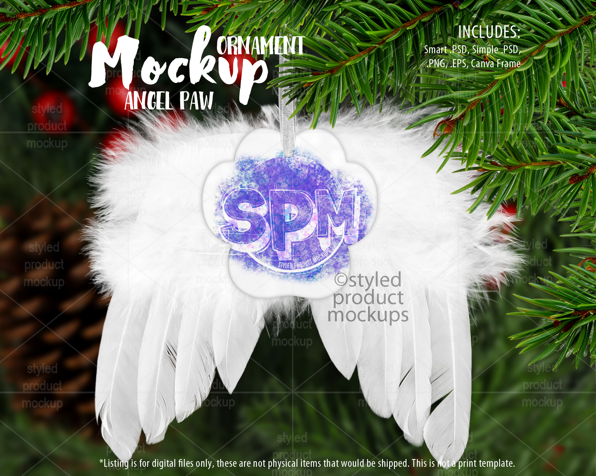 Angel Wing Paw Ornament Mockup
