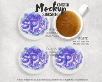 Round Sandstone Coaster Set Mockup