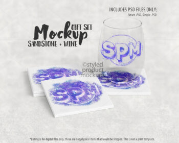 Square Coaster with Wine Glass Mockup
