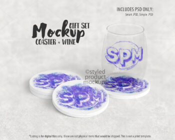 Round Coaster with Wine Glass Mockup