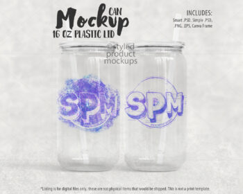 16oz Clear Lid Can Mockup