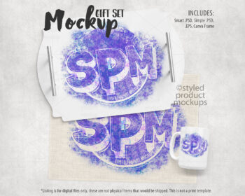Serving Tray Placemat Mug Set Mockup