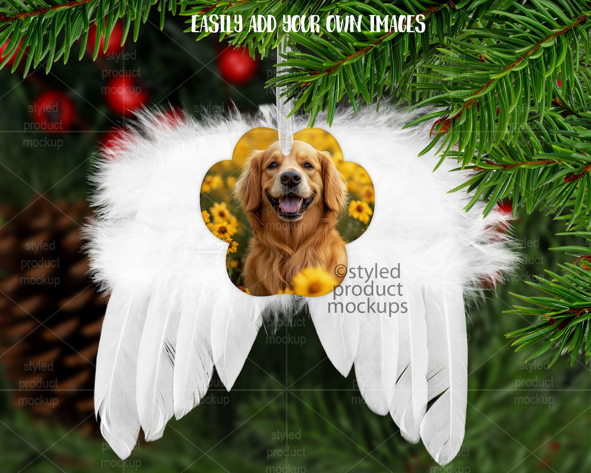 Angel Wing Paw Ornament Mockup