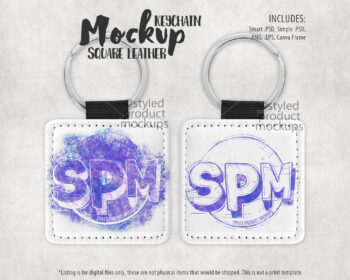 Square Leather Keychain Mockup