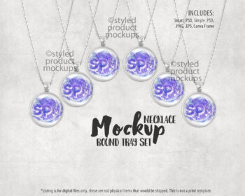 Set of Metal Tray Pendants Mockup