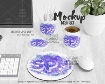 Round Office Desk Set Mockup