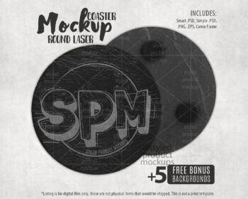 Laser Etched Round Slate Coaster Mockup