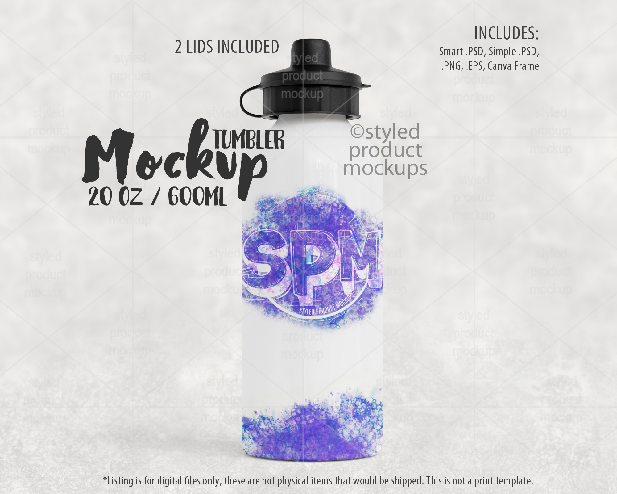 20oz 600ml Water Bottle Mockup