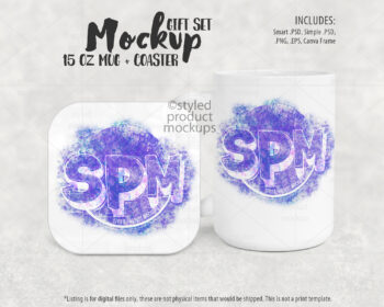 15oz Mug and Coaster Mockup