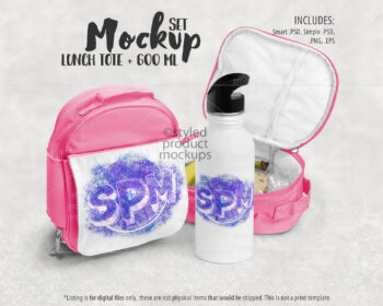 Lunch Tote and Water Bottle Mockup