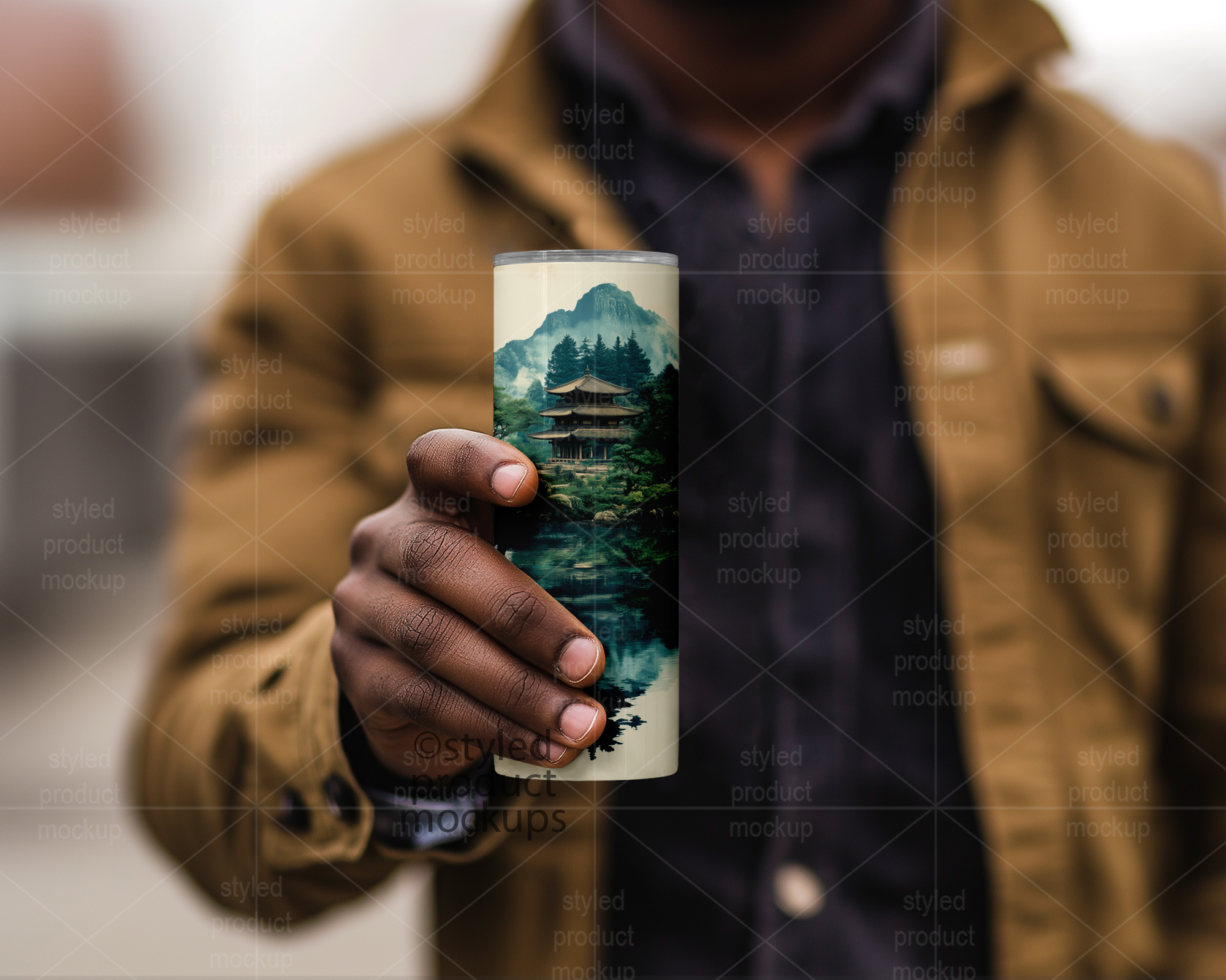 Man Holding 20oz Tumbler Mockup