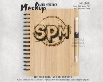 Bamboo Wood Laser Notebook Mockup