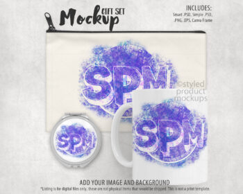 Mug Bag and Mirror Gift Set Mockup