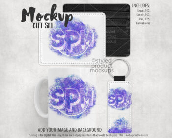 Mug Keychain and Wallet Gift Set Mockup