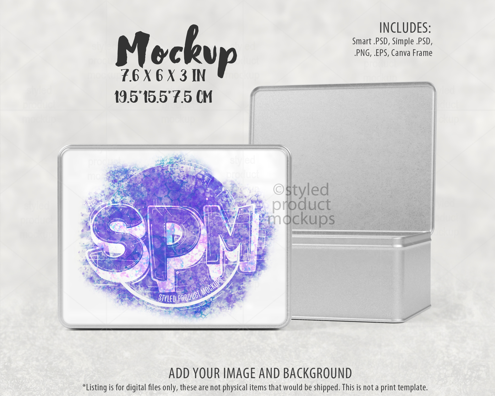 Large Hinged Lid Tin Box Mockup