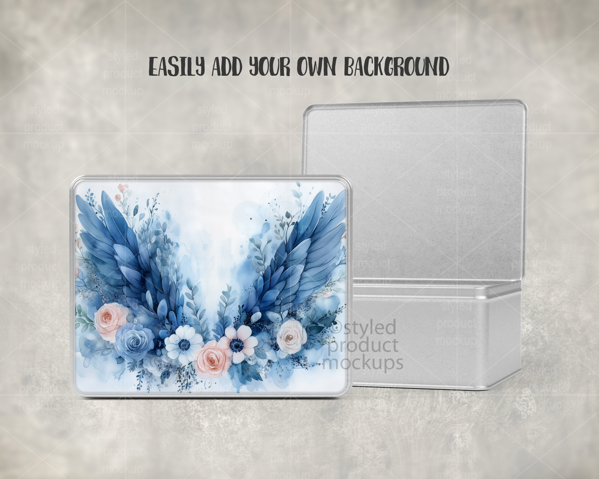Large Hinged Lid Tin Box Mockup