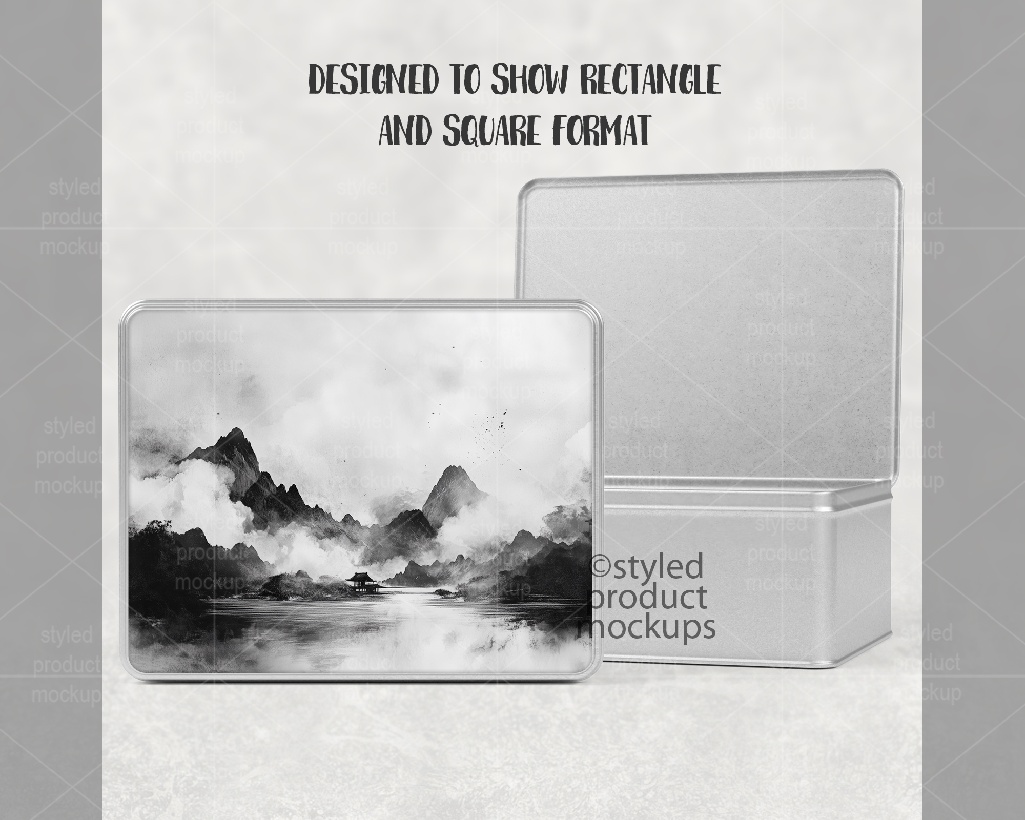 Large Hinged Lid Tin Box Mockup