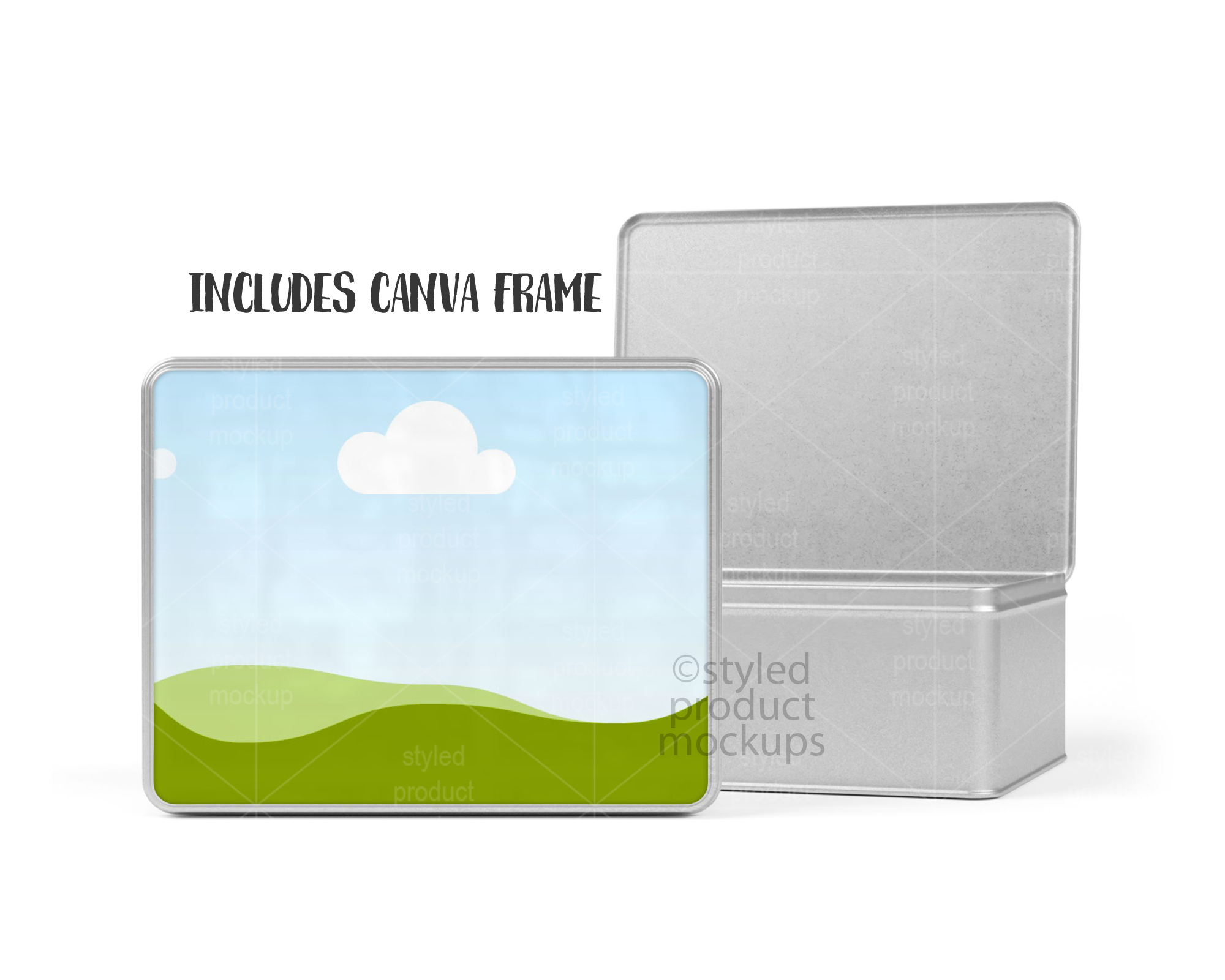 Large Hinged Lid Tin Box Mockup