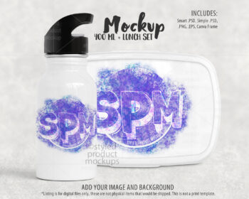 Lunch Box and Water Bottle Set Mockup