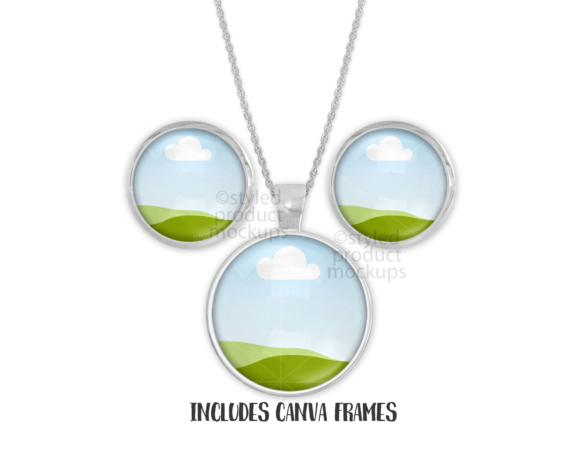 Round Earring and Pendant Set Mockup