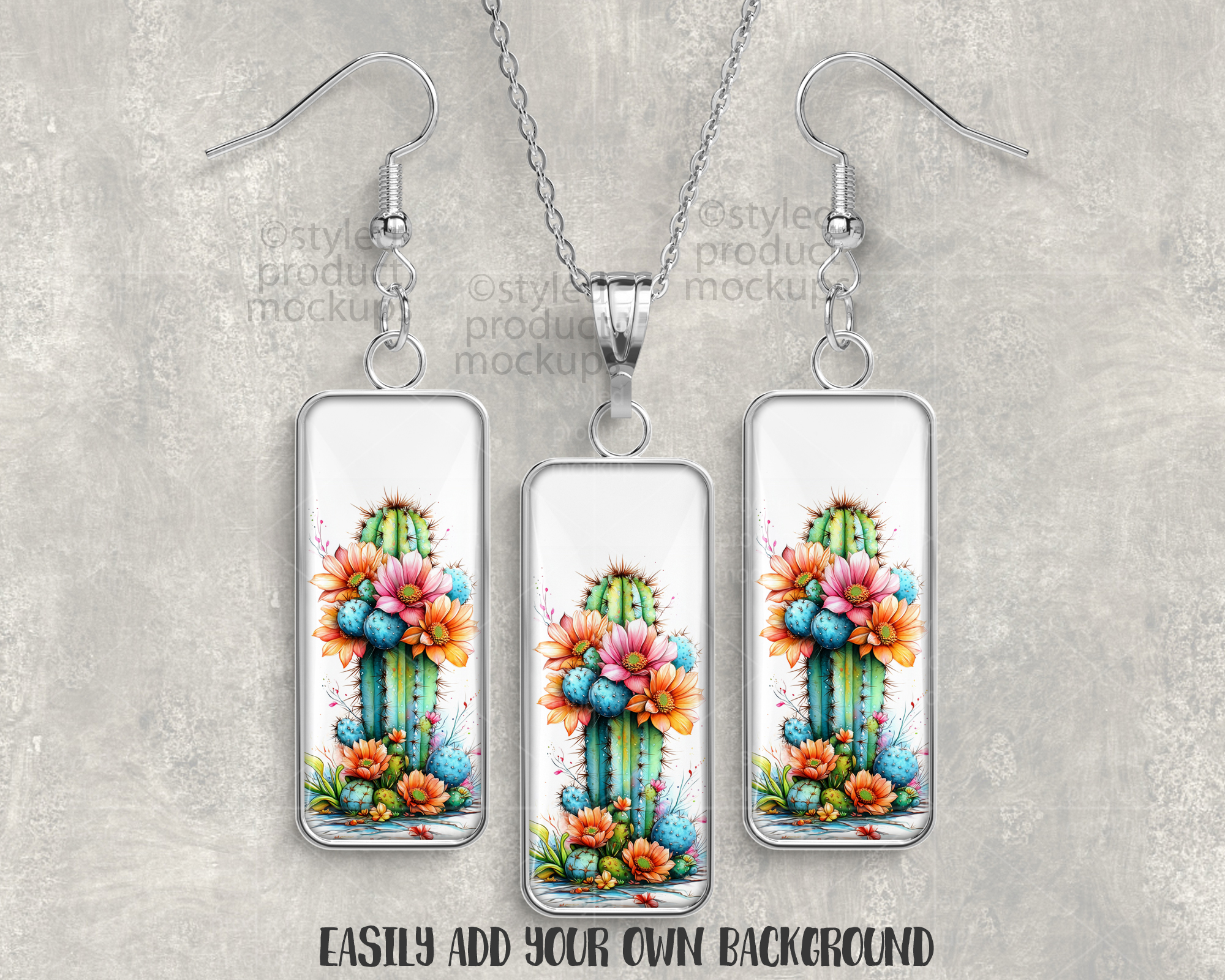 Long Rectangle Jewelry Set Mockup
