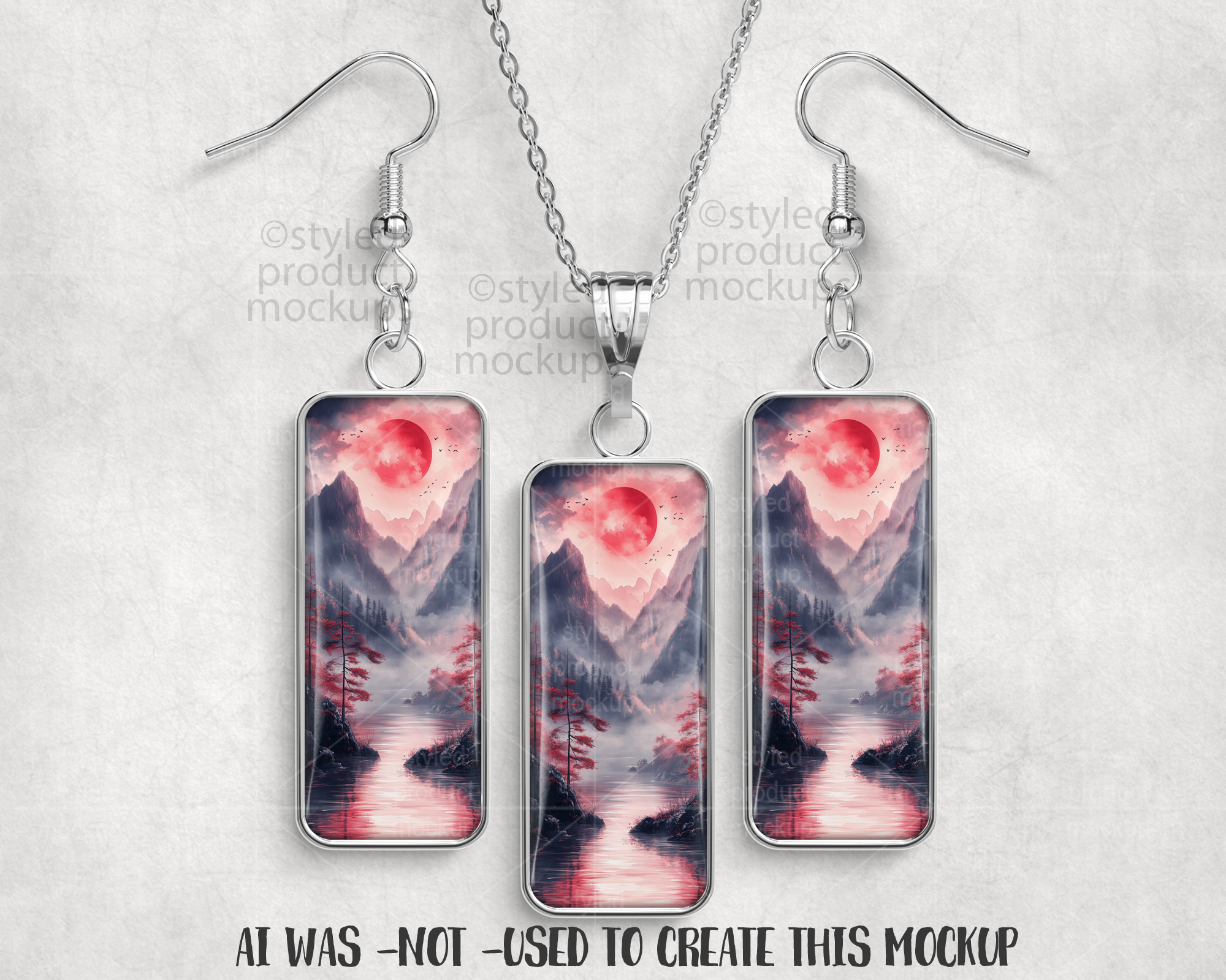 Long Rectangle Jewelry Set Mockup