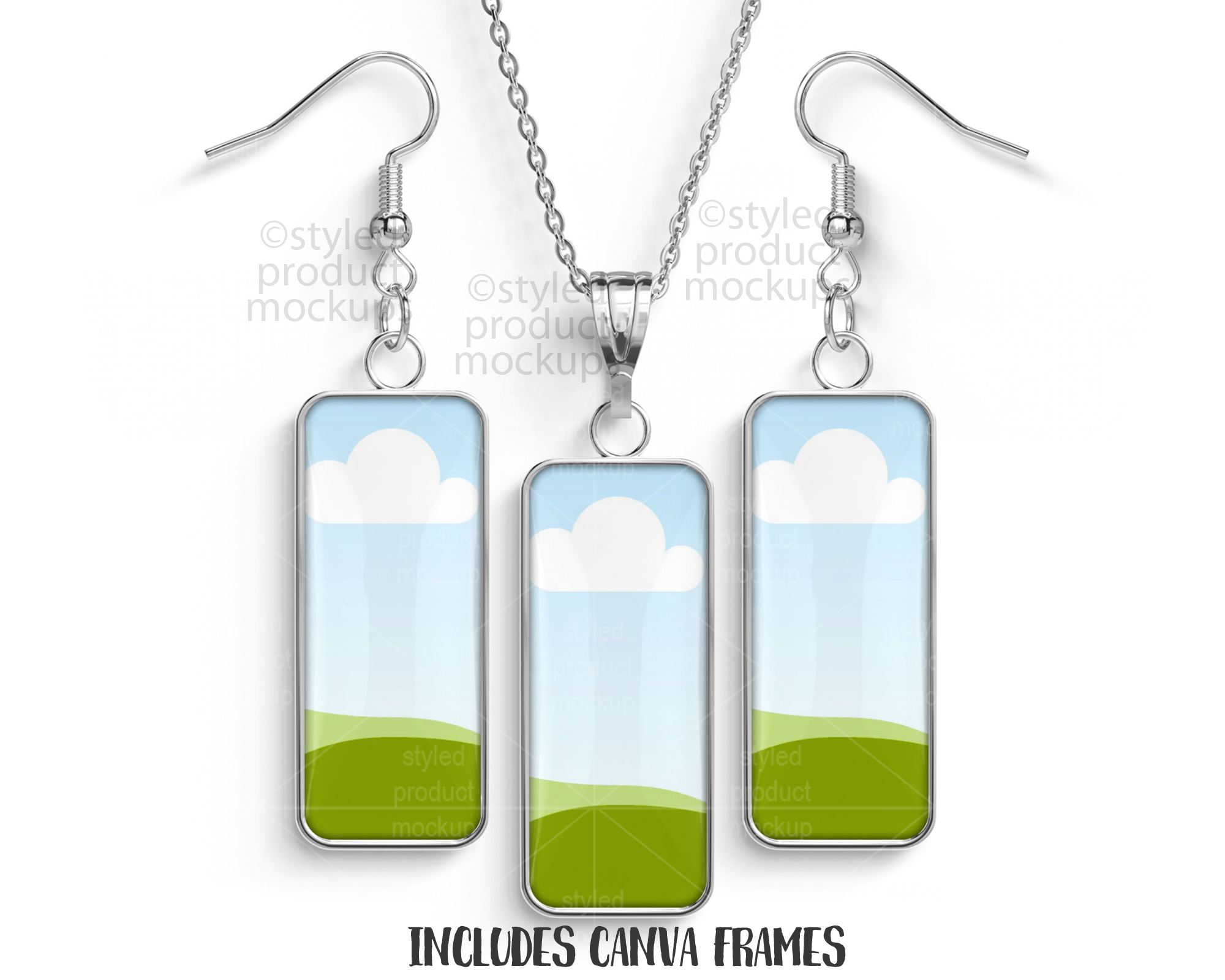 Long Rectangle Jewelry Set Mockup