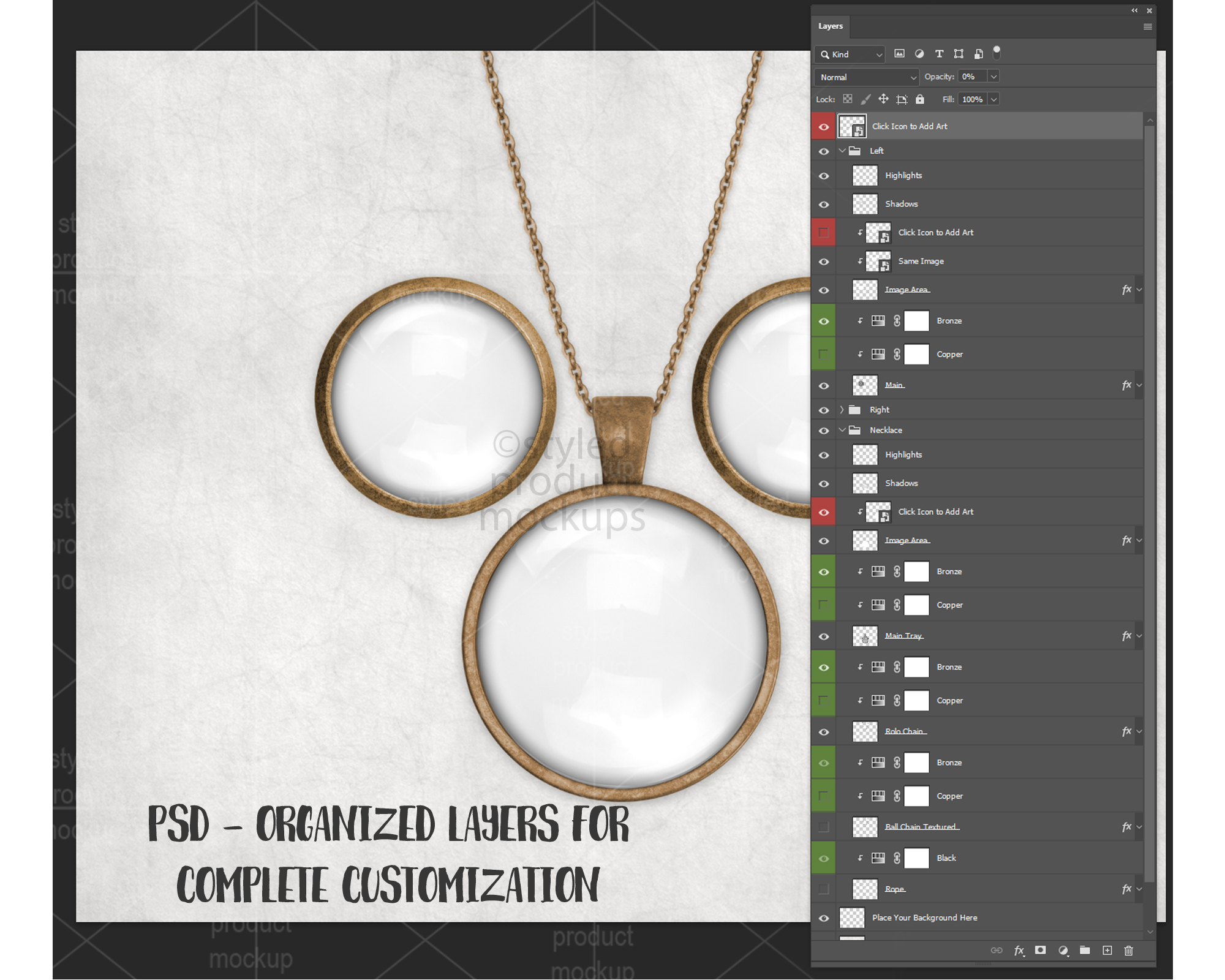 Round Cabochon Jewelry Set Mockup