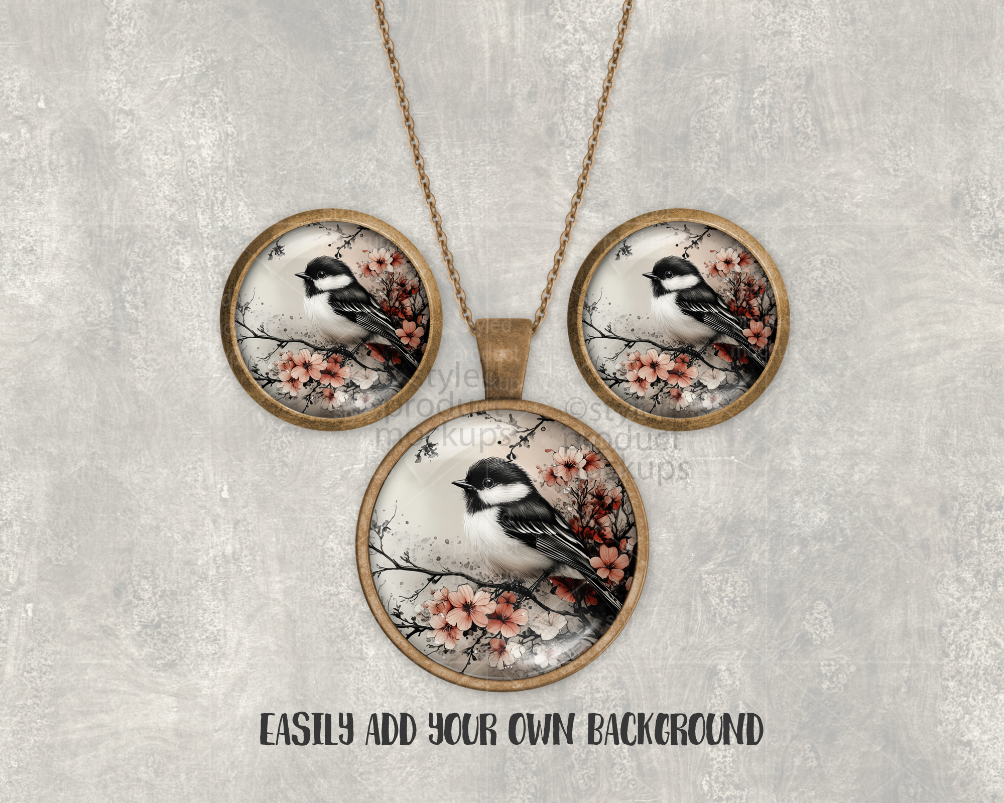 Round Cabochon Jewelry Set Mockup