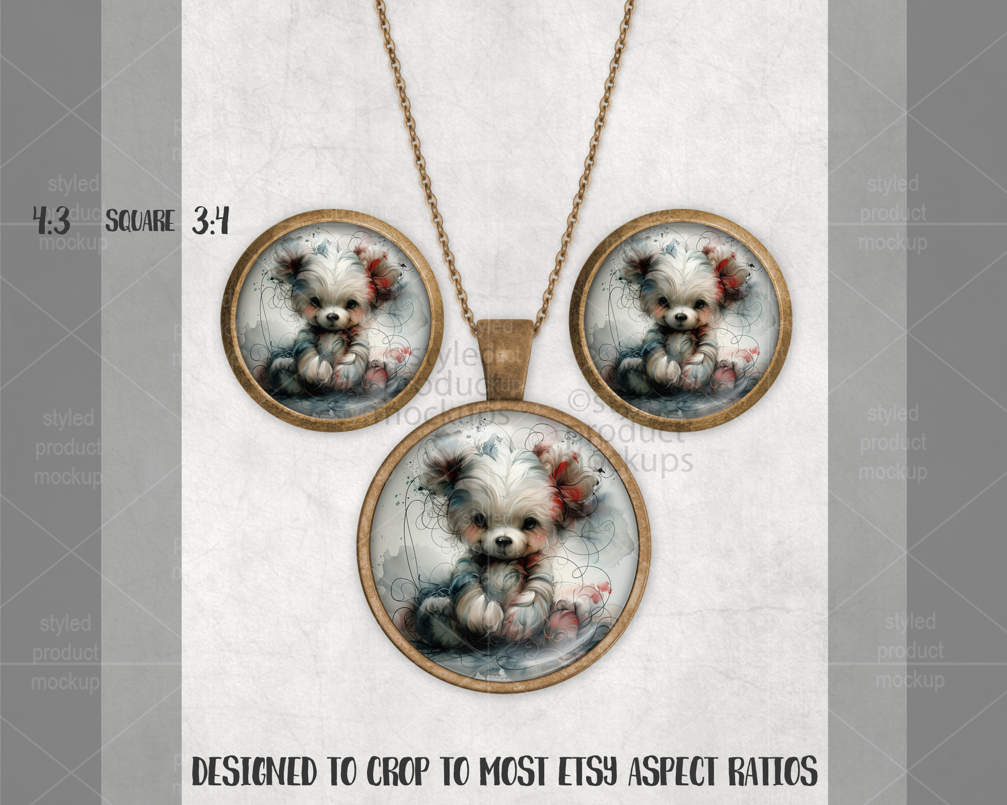 Round Cabochon Jewelry Set Mockup