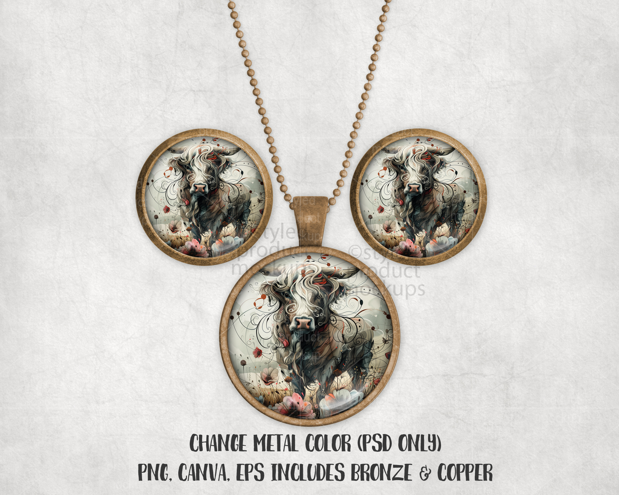 Round Cabochon Jewelry Set Mockup