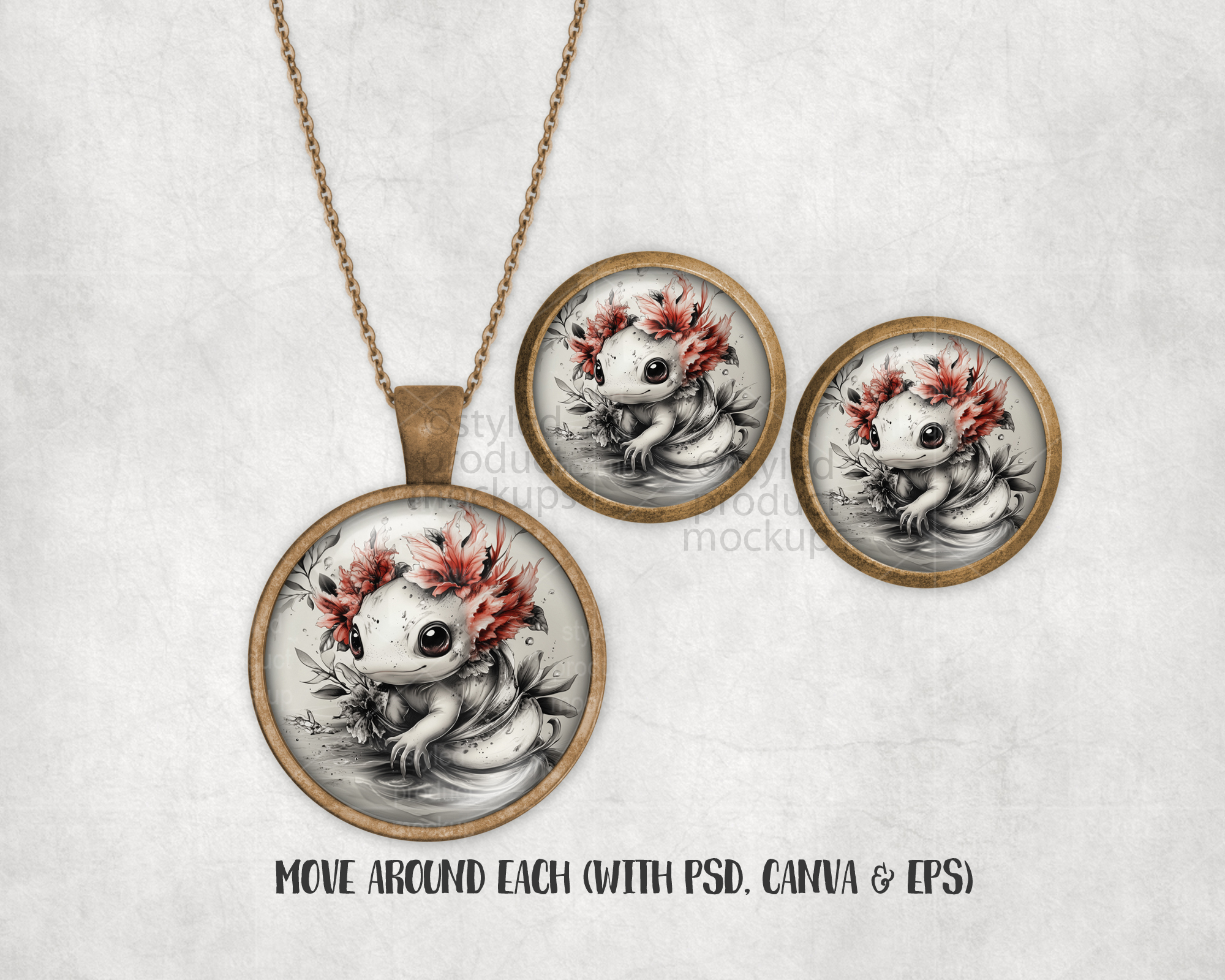 Round Cabochon Jewelry Set Mockup