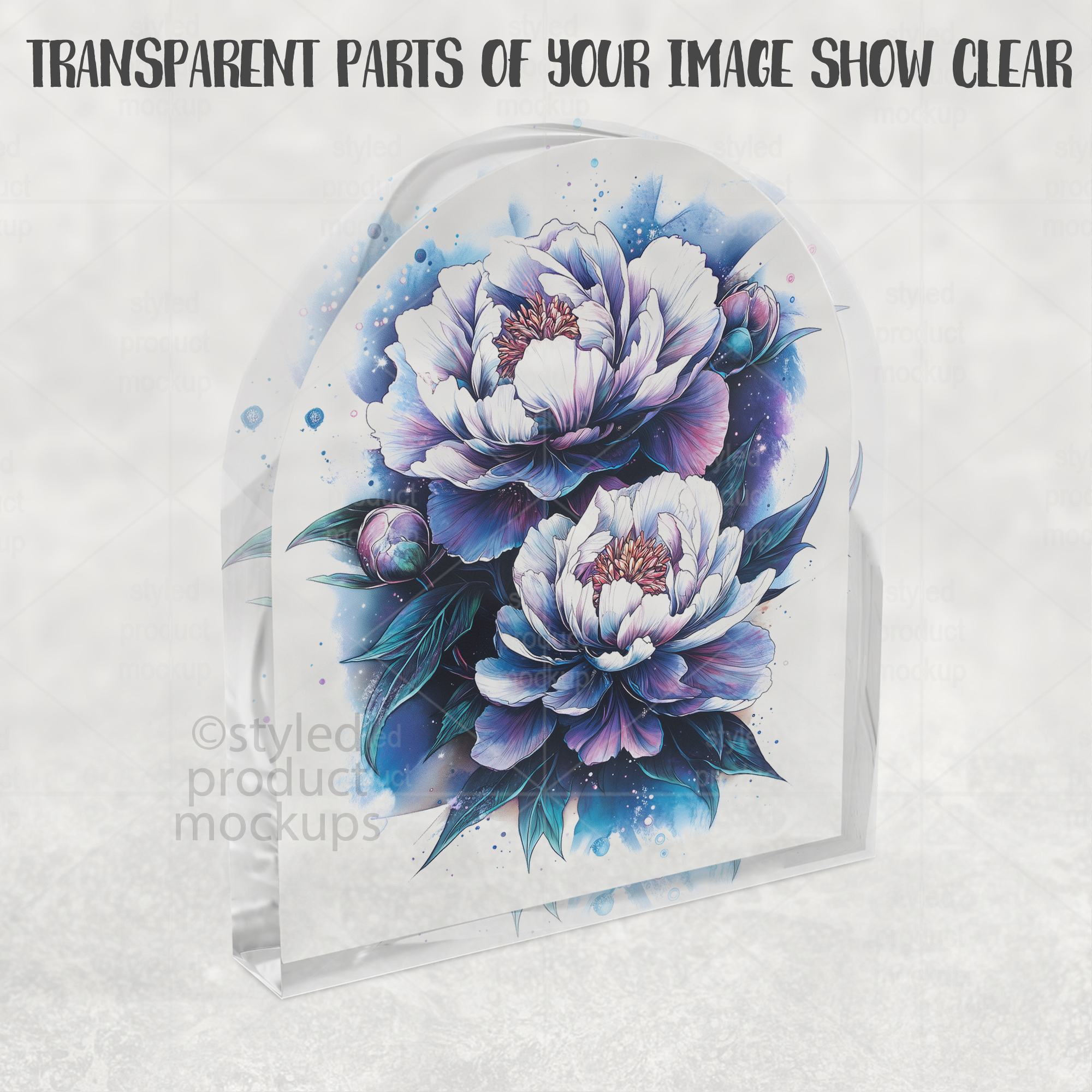 Clear Acrylic Arch Plaque Mockup Side View