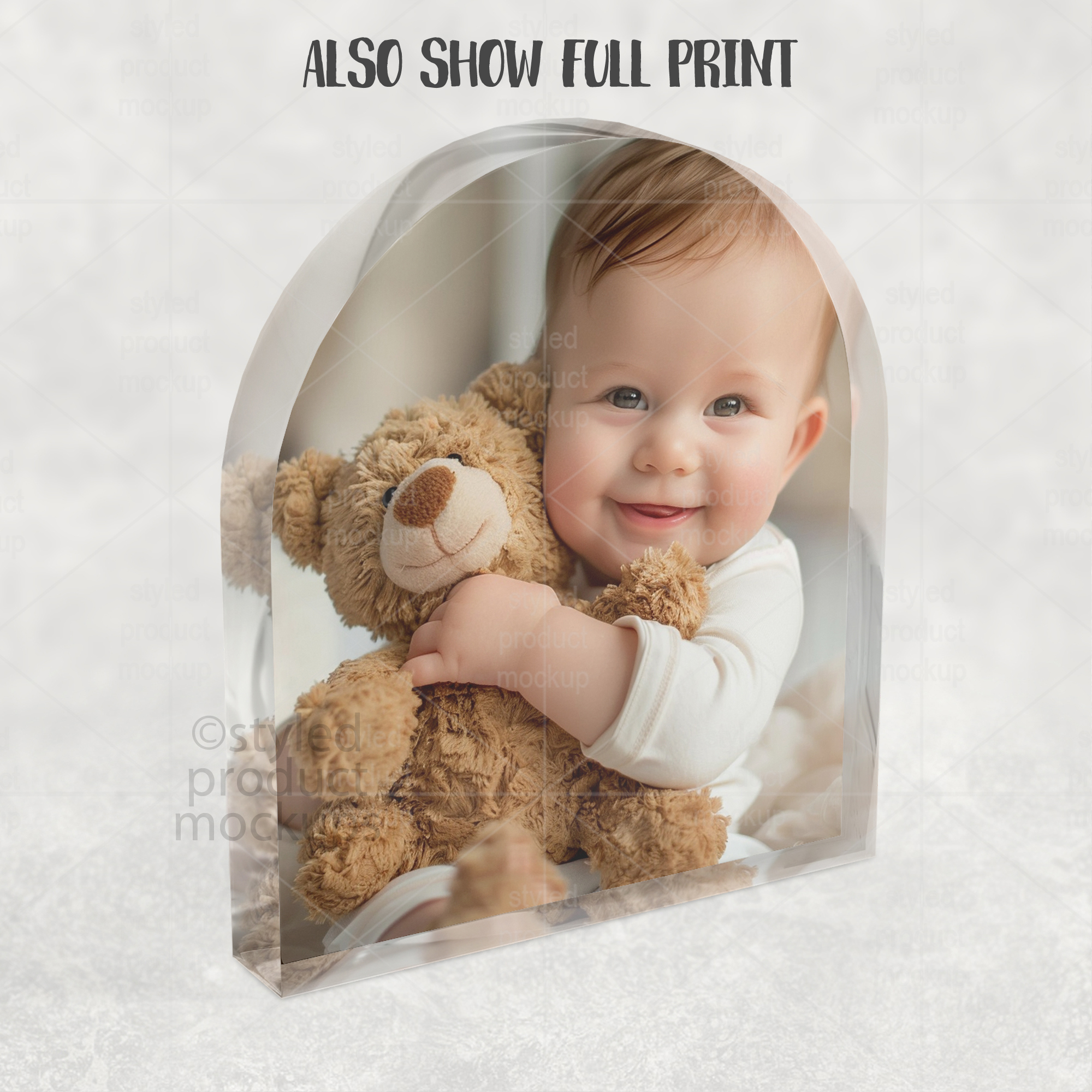 Clear Acrylic Arch Plaque Mockup Side View