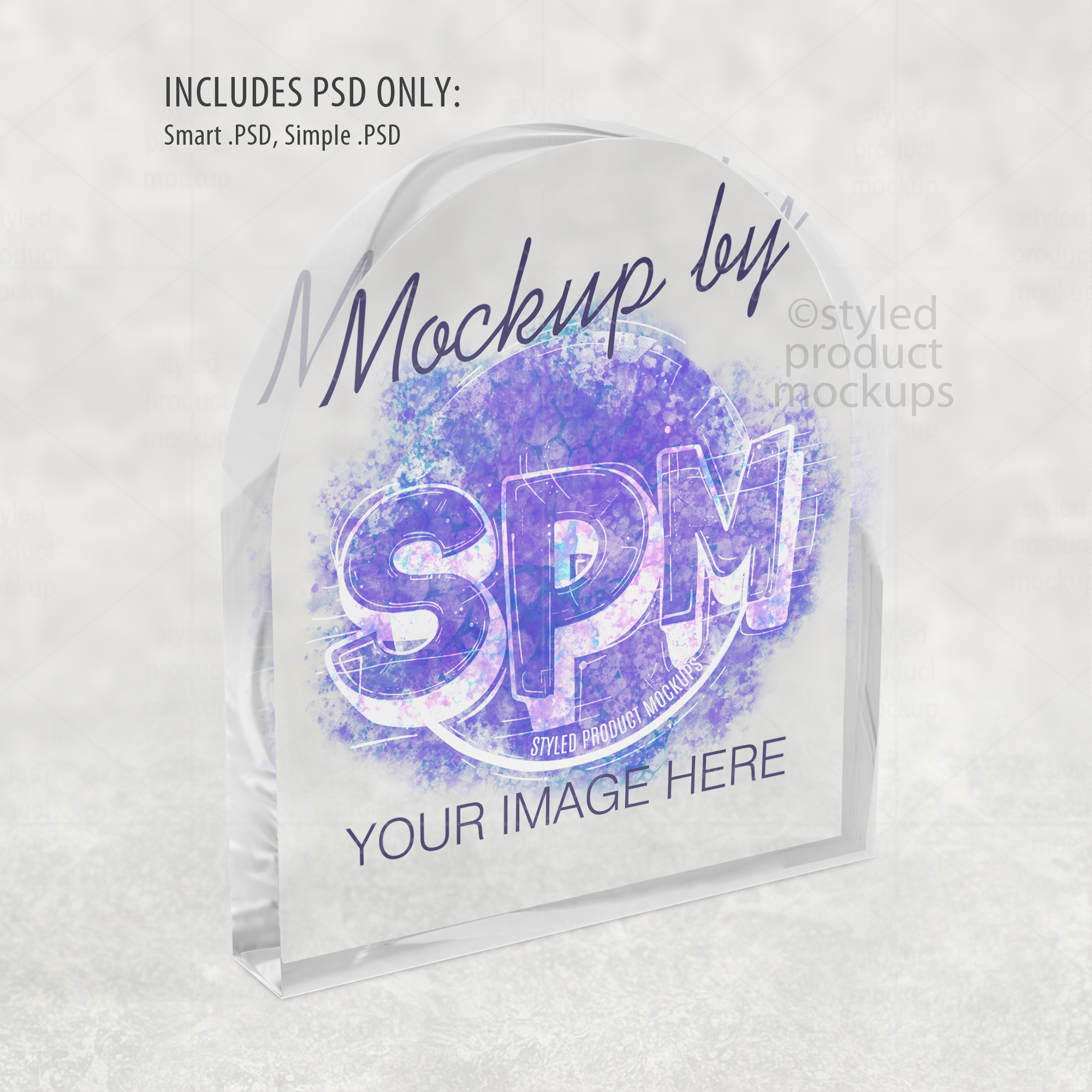 Clear Acrylic Arch Plaque Mockup Side View