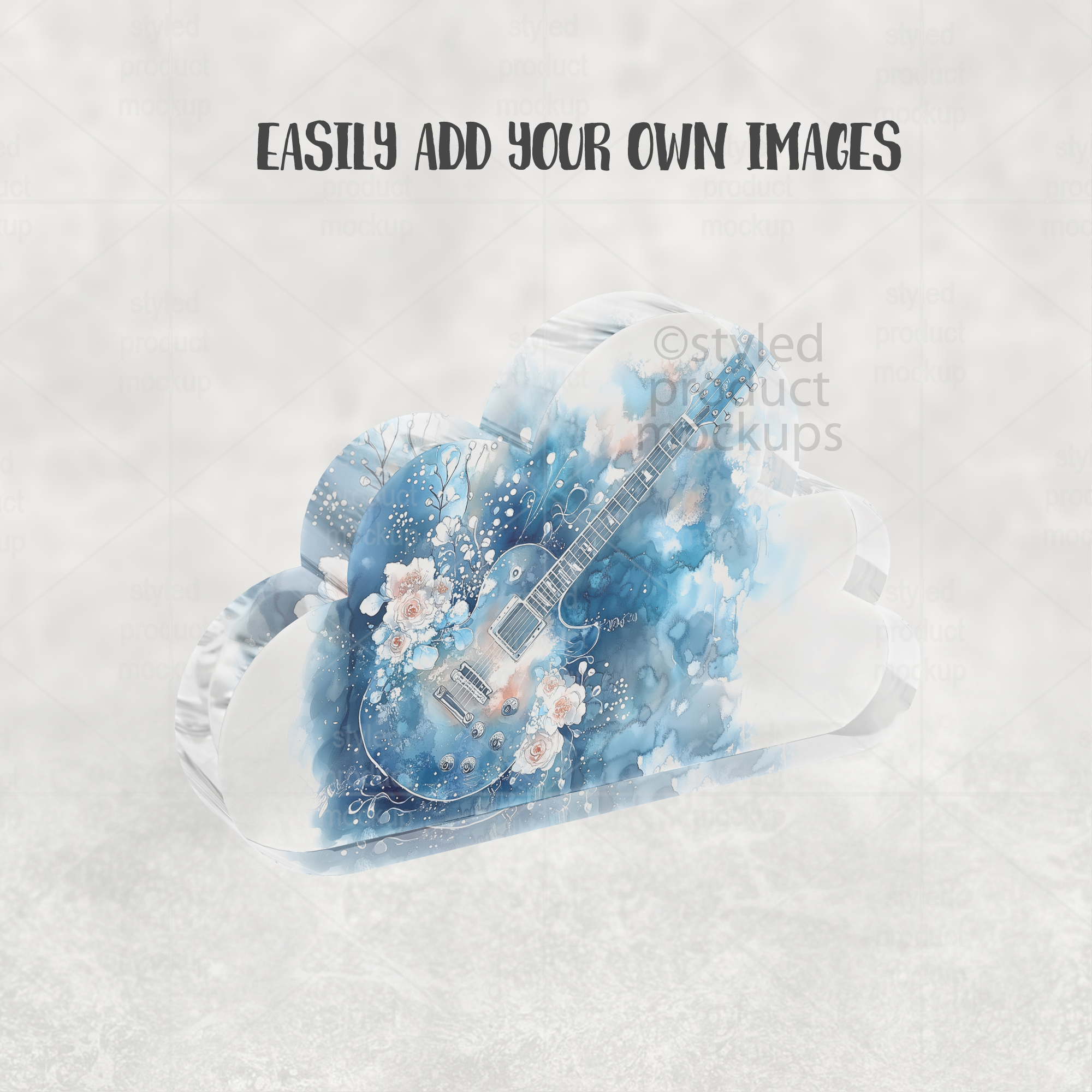 Clear Acrylic Cloud Plaque Mockup Side View