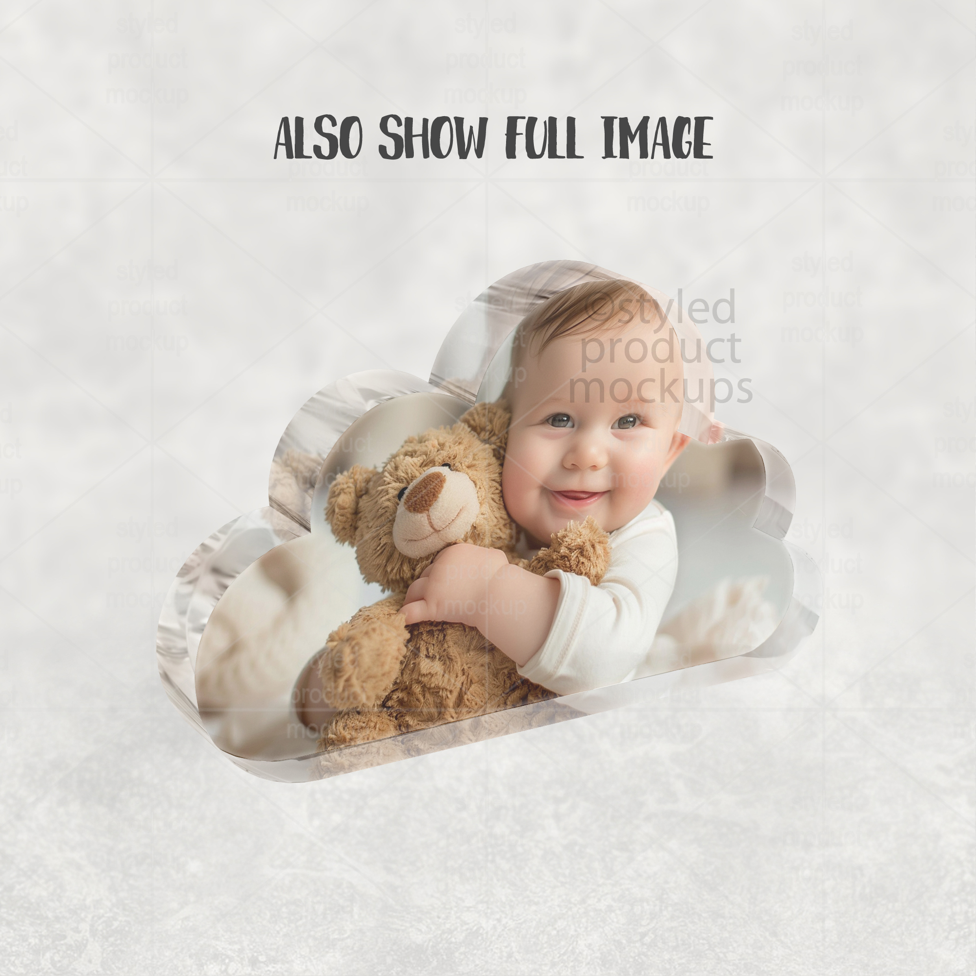 Clear Acrylic Cloud Plaque Mockup Side View