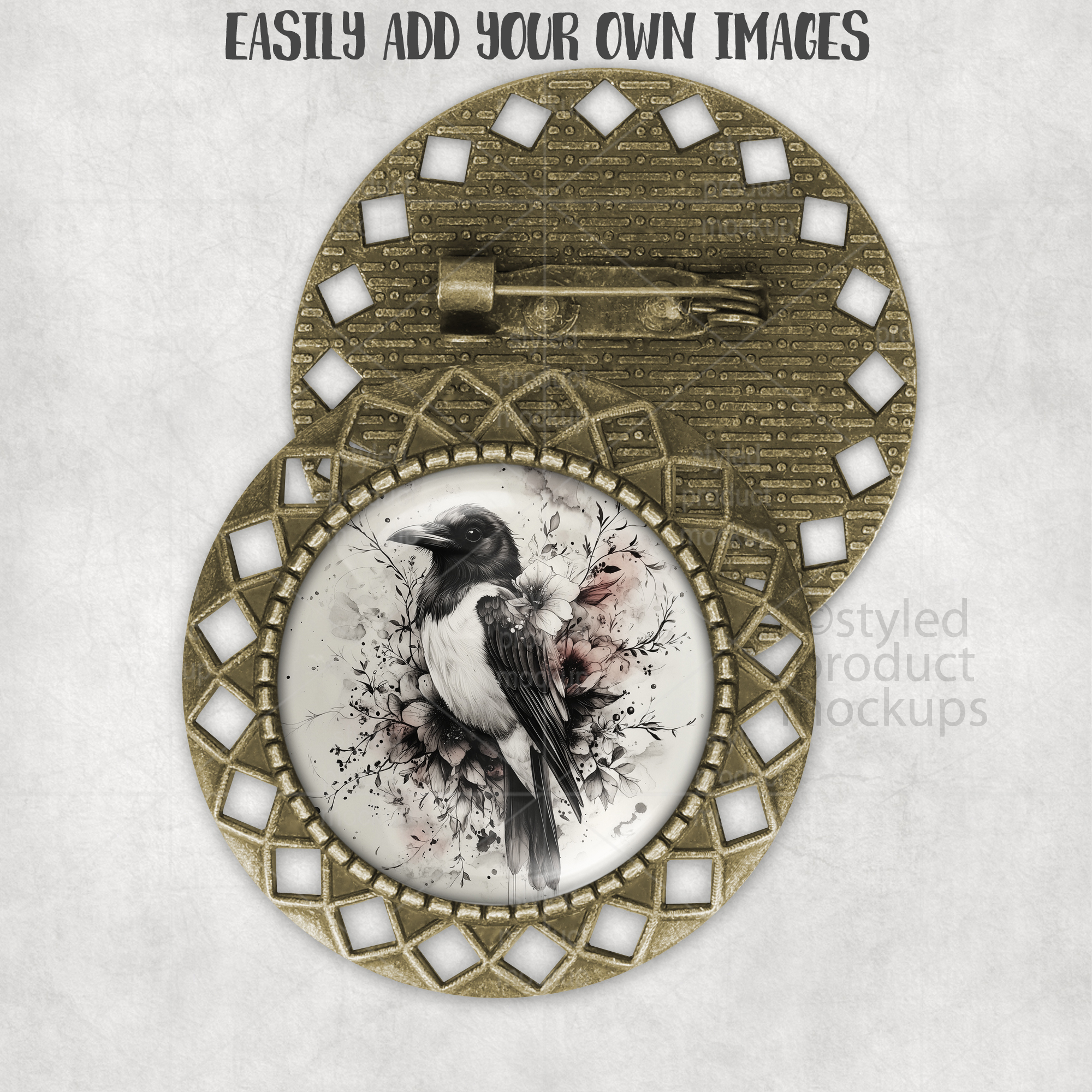 Bronze Round Brooch Mockup
