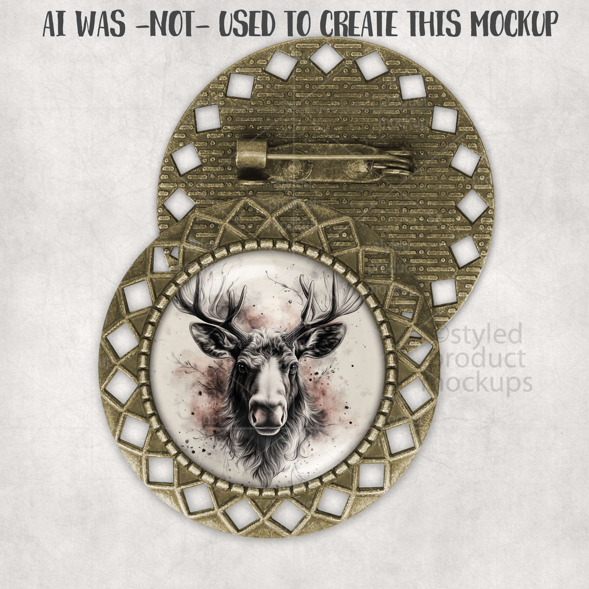 Bronze Round Brooch Mockup