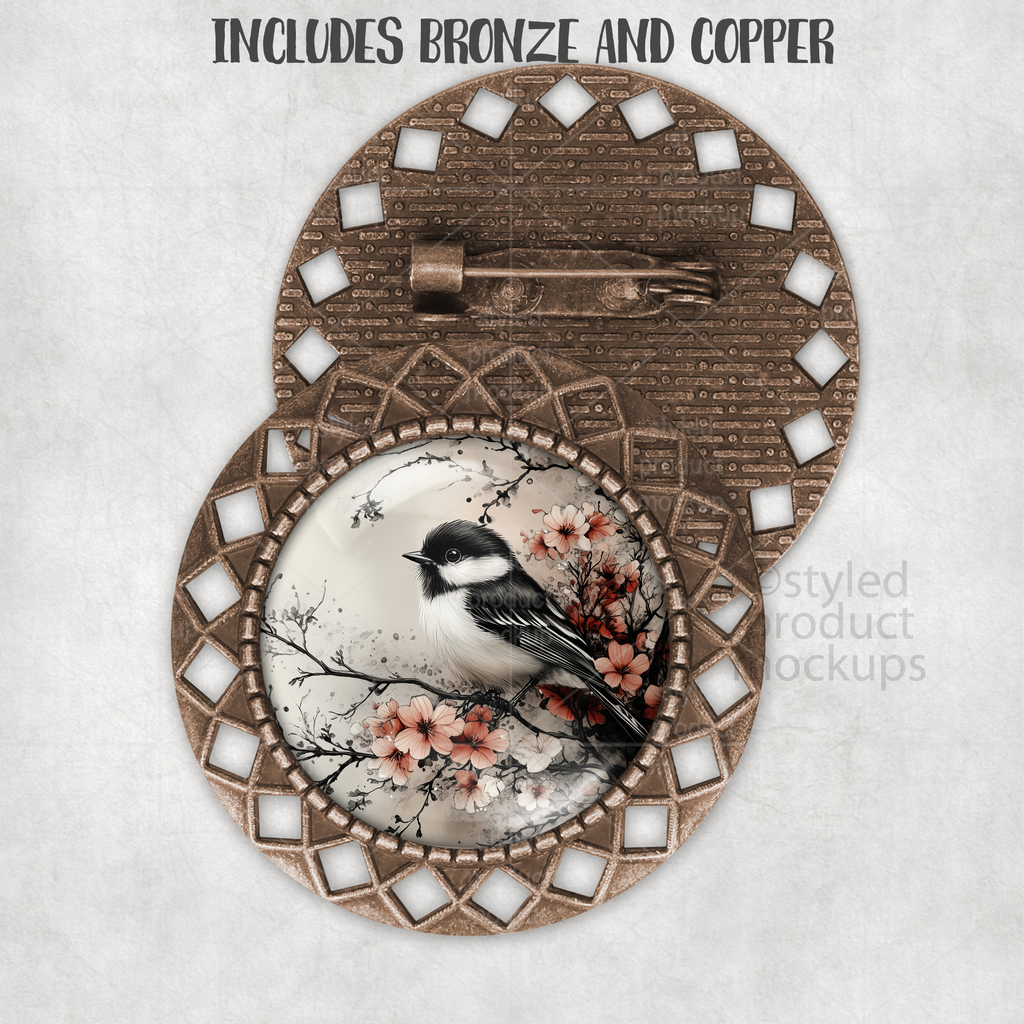 Bronze Round Brooch Mockup