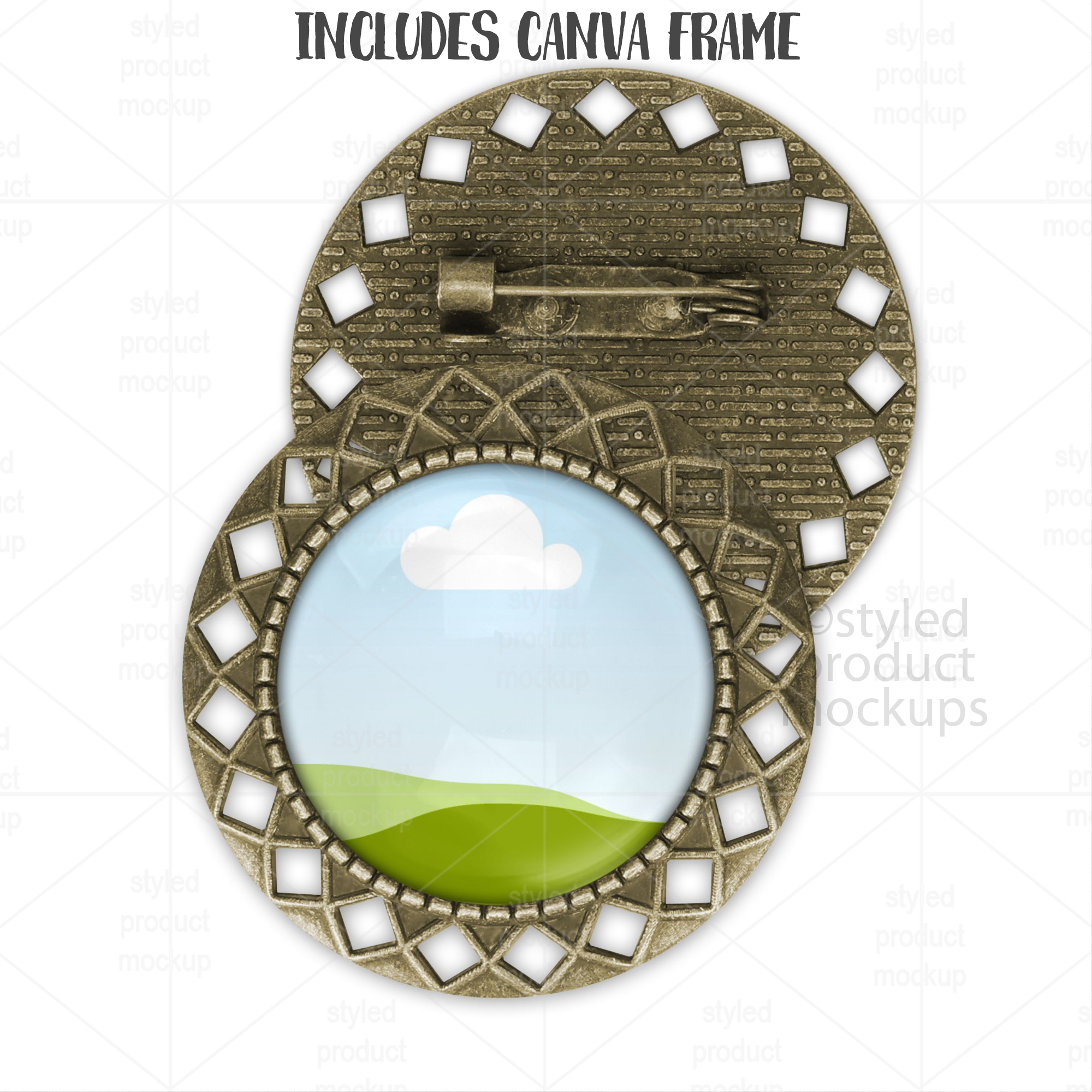 Bronze Round Brooch Mockup