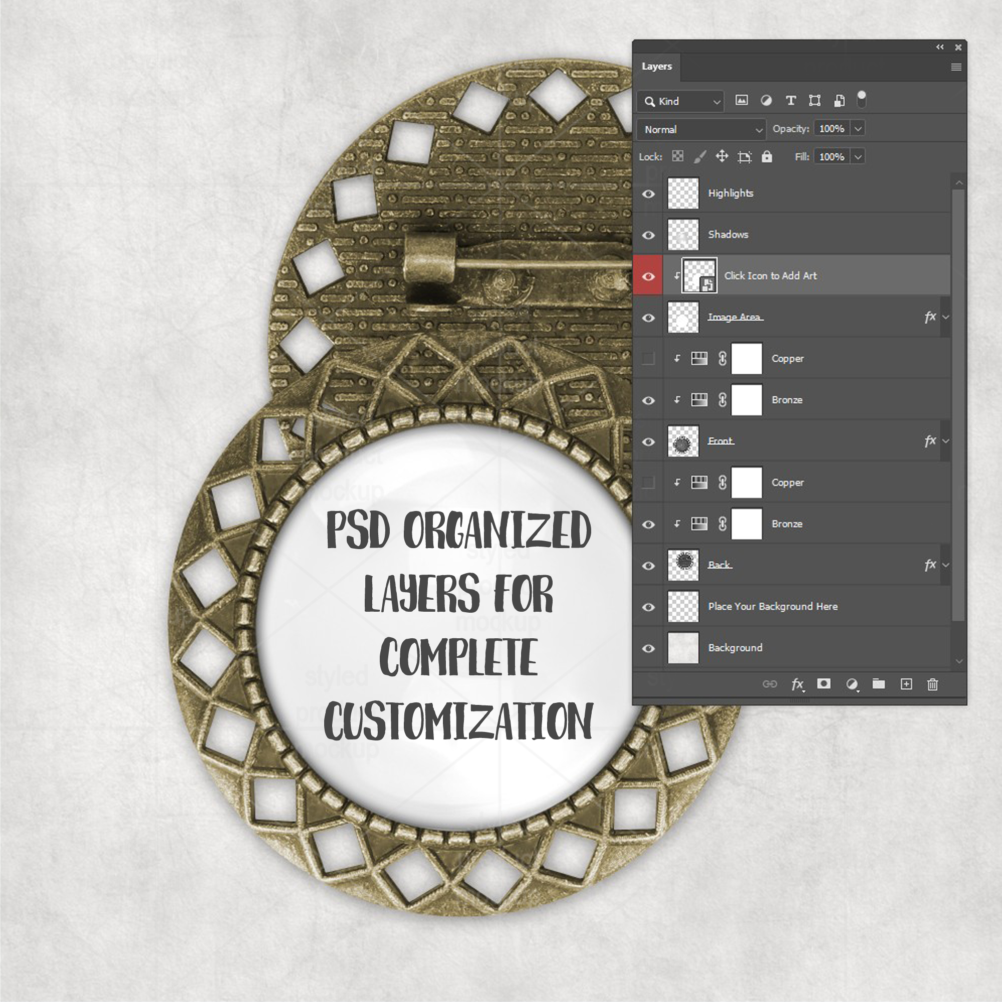 Bronze Round Brooch Mockup