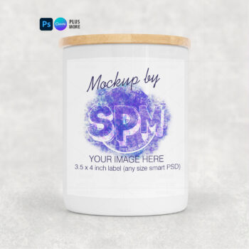 Ceramic Candle Label Mockup with Bamboo Lid