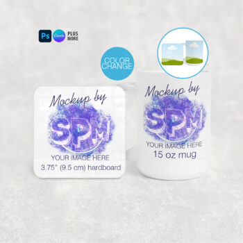 15oz Mug and Square Coaster Mockup