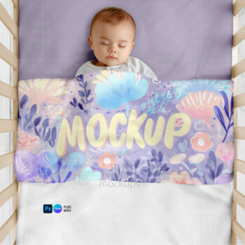 Baby Blanket Mockup in Crib with Baby