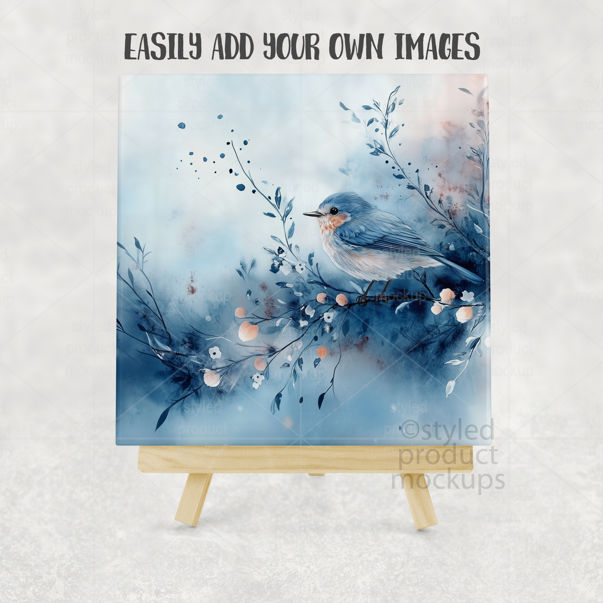 Photo Tile on Wood Easel Mockup