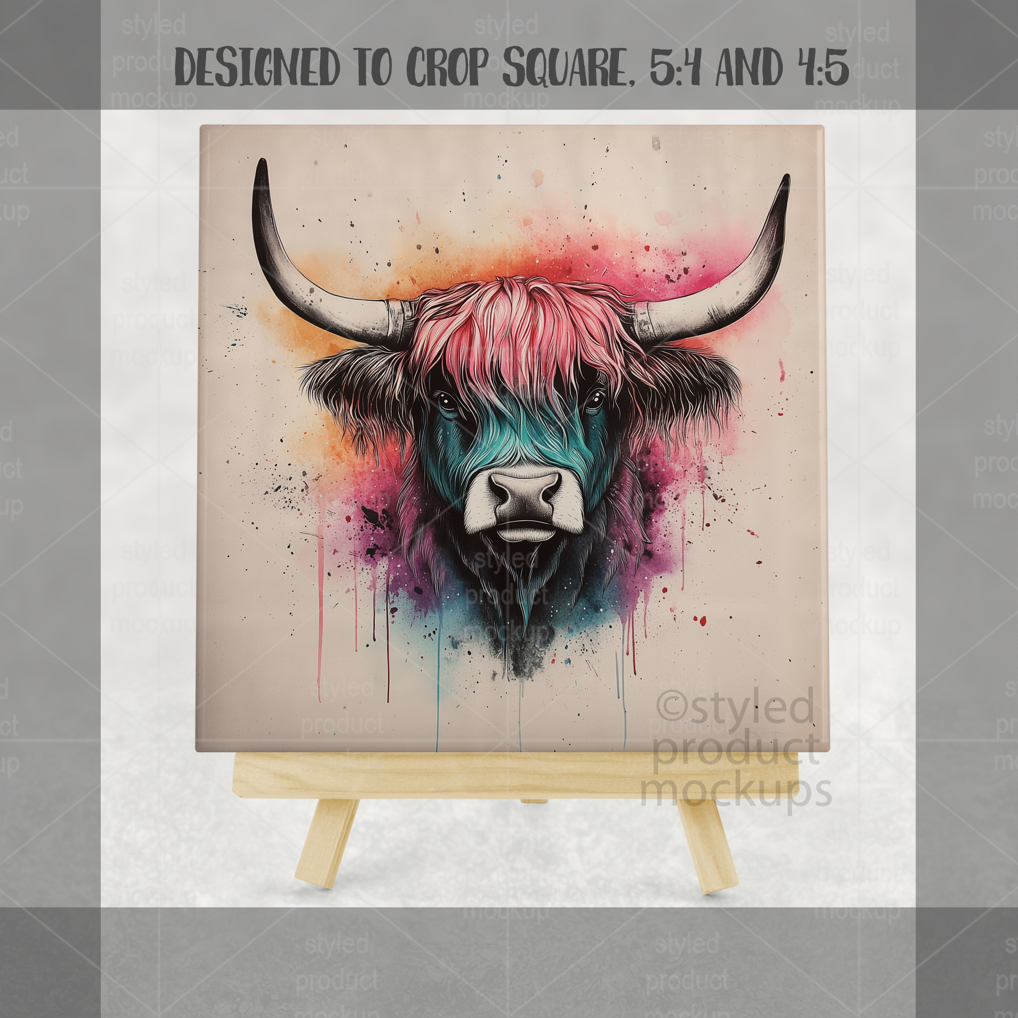 Photo Tile on Wood Easel Mockup