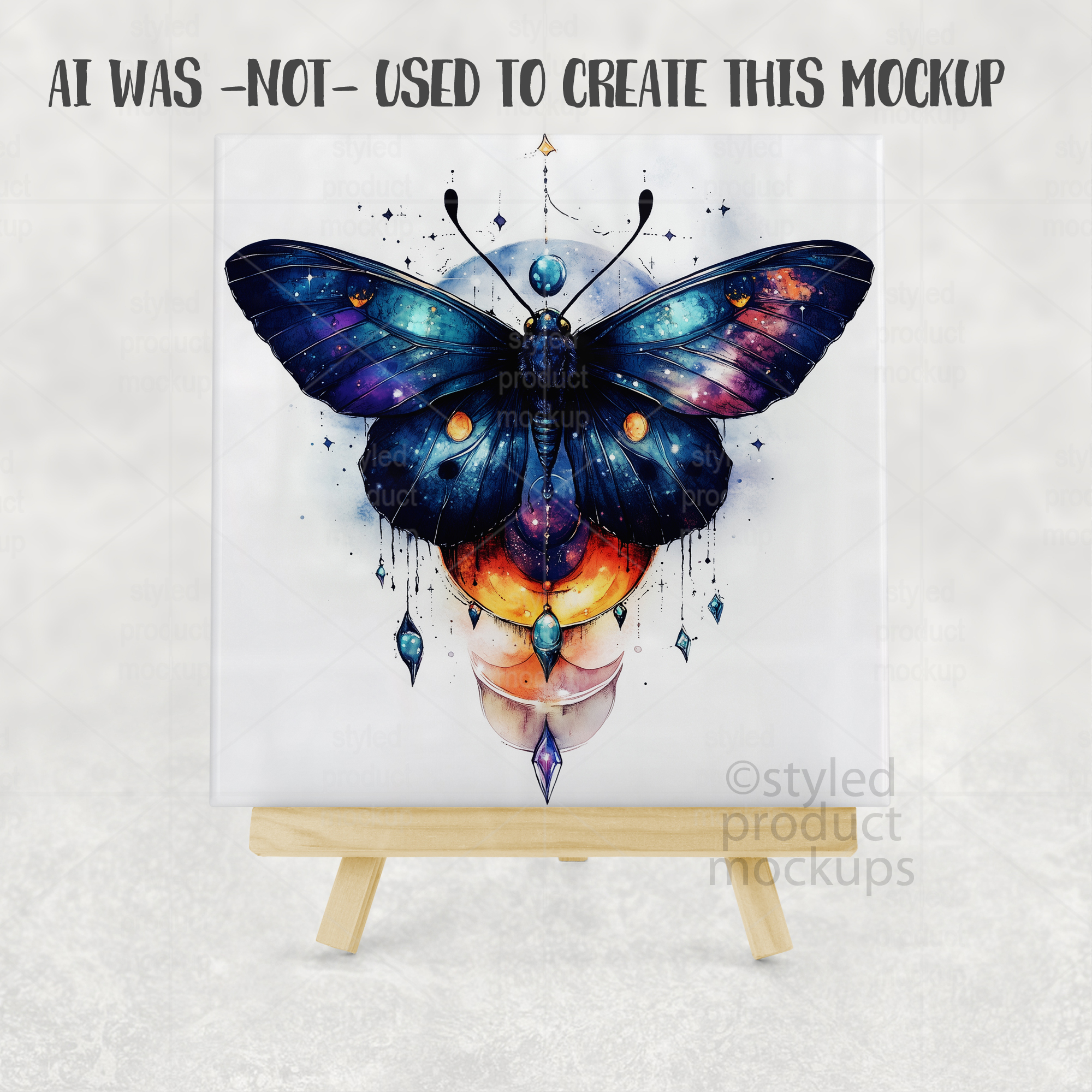 Photo Tile on Wood Easel Mockup