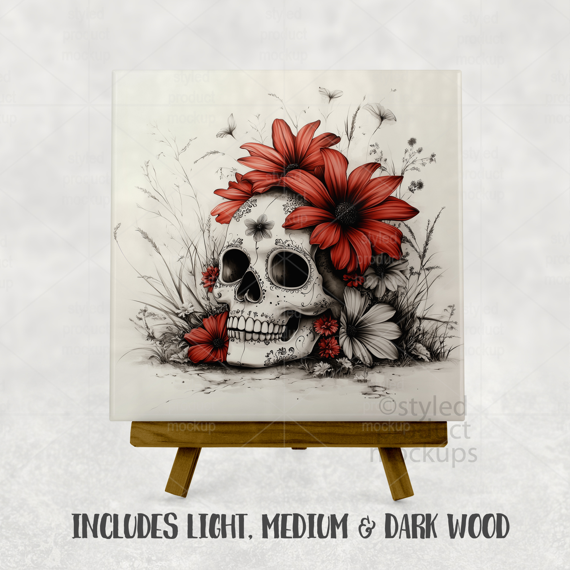 Photo Tile on Wood Easel Mockup