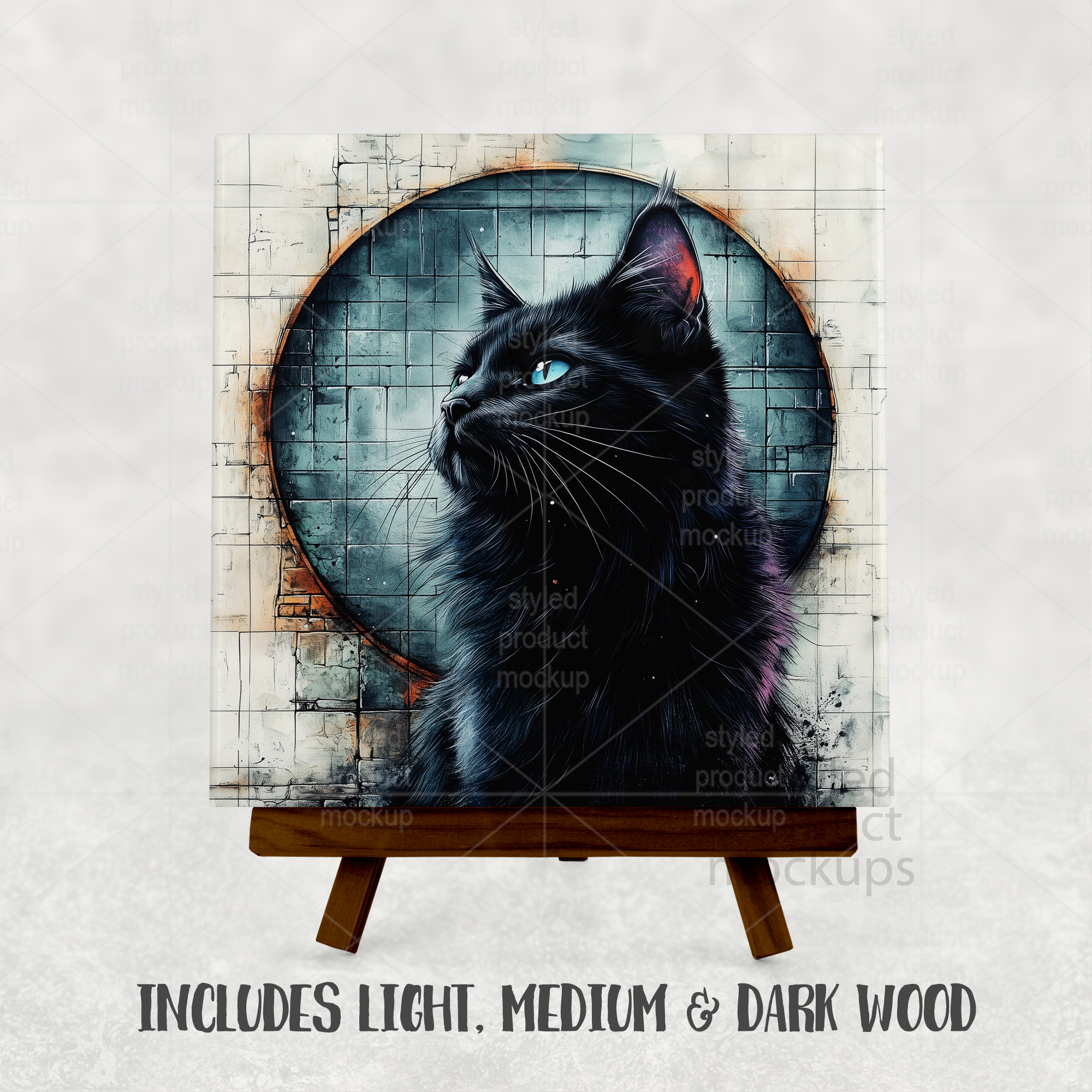 Photo Tile on Wood Easel Mockup